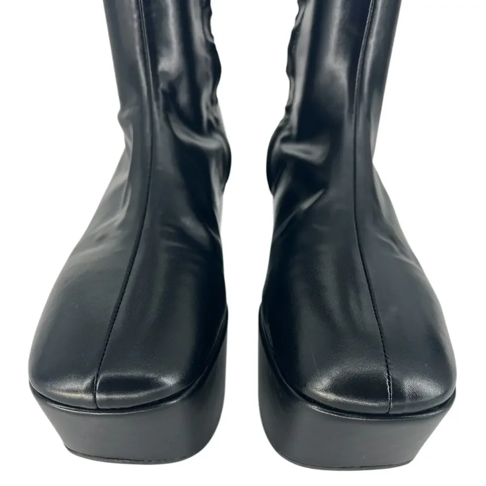Prada Black Stretch Napa Over-the Knee Platform Boots - Picture 7 of 16